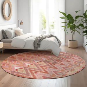 HomeRoots 8' Vibrant Southwestern Washable Round Rug - Pink, Orange & Mint Green with UV Protection & Durability 651908