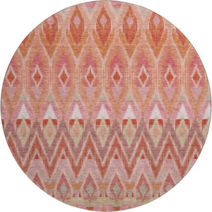 HomeRoots 8' Vibrant Southwestern Washable Round Rug - Pink, Orange & Mint Green with UV Protection & Durability 651908