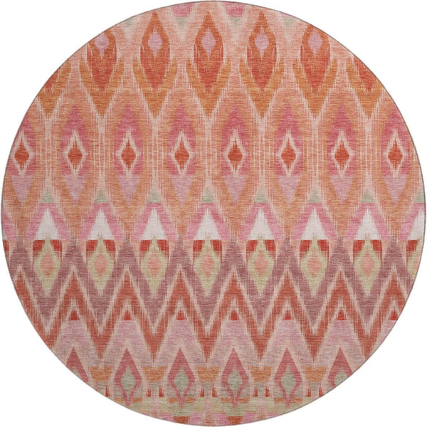 HomeRoots 8' Vibrant Southwestern Washable Round Rug - Pink, Orange & Mint Green with UV Protection & Durability 651908