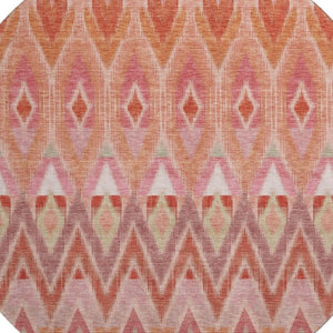 HomeRoots 8' Vibrant Southwestern Washable Round Rug - Pink, Orange & Mint Green with UV Protection & Durability 651908