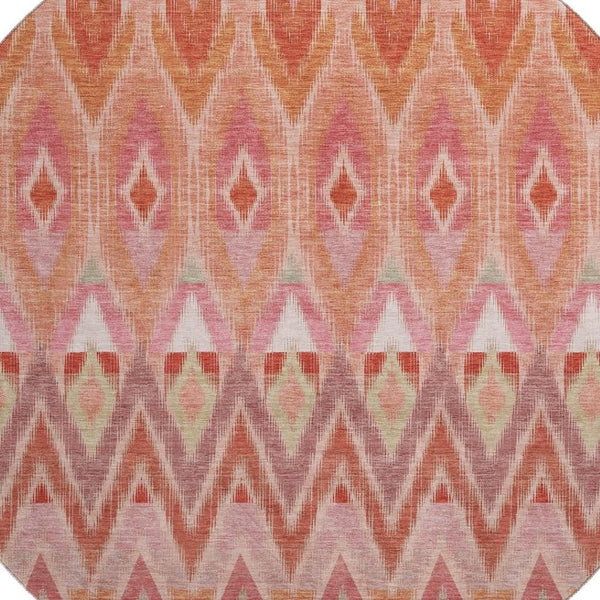HomeRoots 8' Vibrant Southwestern Washable Round Rug - Pink, Orange & Mint Green with UV Protection & Durability 651908