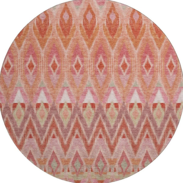 HomeRoots 8' Vibrant Southwestern Washable Round Rug - Pink, Orange & Mint Green with UV Protection & Durability 651908