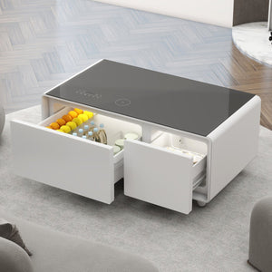 English Elm Modern Smart Coffee Table With Mini-Fridge, Bluetooth Speaker, Wireless Charging & Mood Lighting W1172P178882