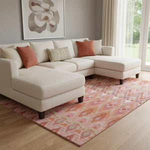 HomeRoots 10' Southwestern Washable Area Rug in Pink, Orange & Mint Green - UV Protected & Durable Design 651911