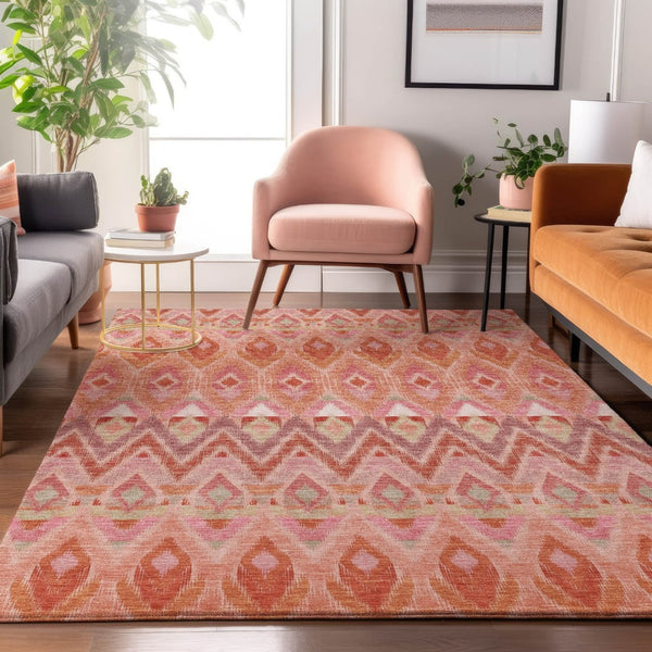HomeRoots 10' Southwestern Washable Area Rug in Pink, Orange & Mint Green - UV Protected & Durable Design 651911