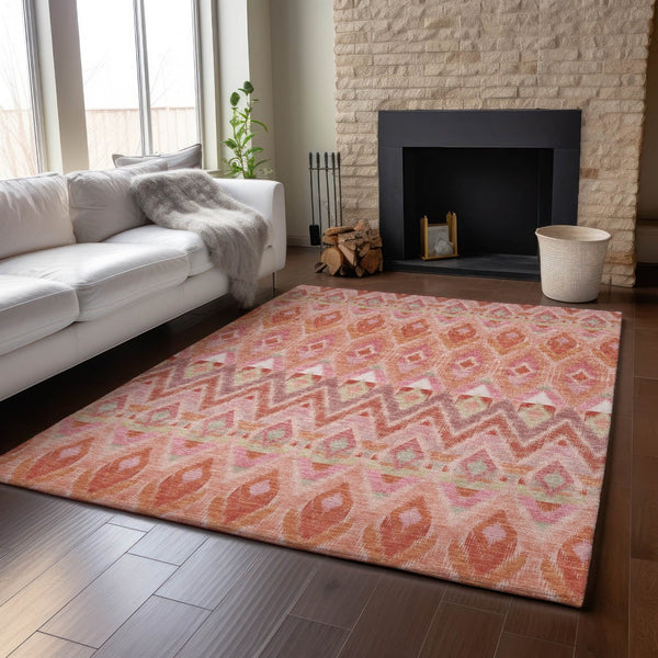 HomeRoots 10' Southwestern Washable Area Rug in Pink, Orange & Mint Green - UV Protected & Durable Design 651911