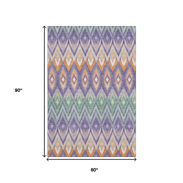 HomeRoots 5' X 8' Colorful Southwestern Area Rug in Purple, Mint Green & Beige - Washable & UV Protected! 651913