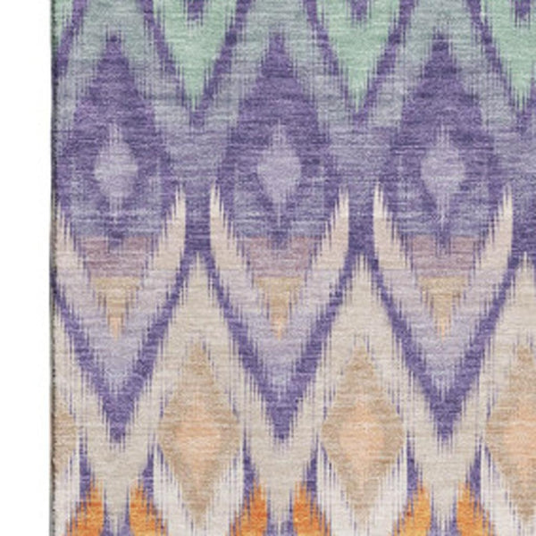 HomeRoots 5' X 8' Colorful Southwestern Area Rug in Purple, Mint Green & Beige - Washable & UV Protected! 651913