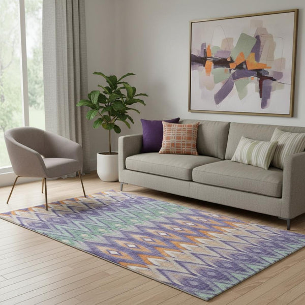 HomeRoots 5' X 8' Colorful Southwestern Area Rug in Purple, Mint Green & Beige - Washable & UV Protected! 651913