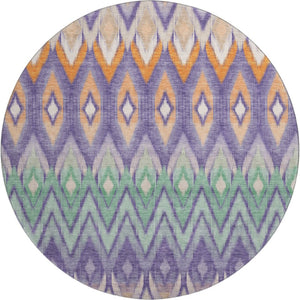 HomeRoots 8' Southwestern Washable Round Rug in Purple, Mint Green & Beige - UV Protected & Pet-Friendly! 651914