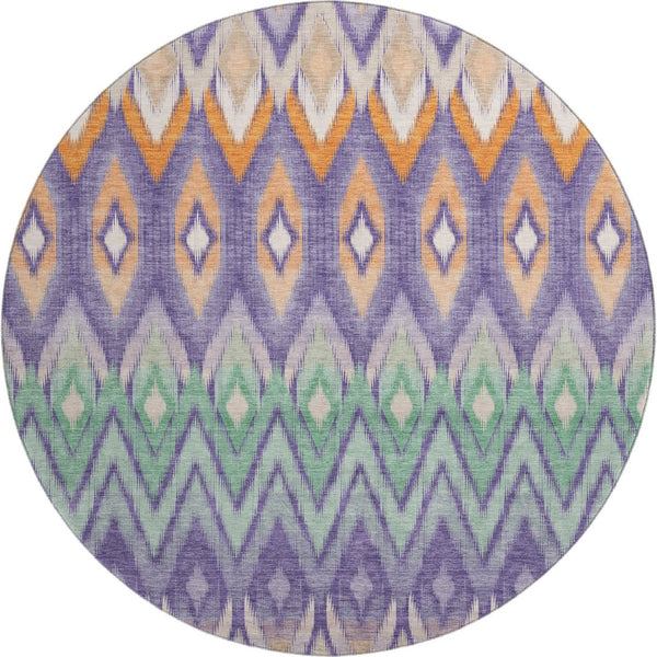 HomeRoots 8' Southwestern Washable Round Rug in Purple, Mint Green & Beige - UV Protected & Pet-Friendly! 651914