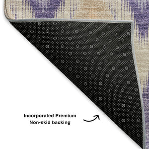 HomeRoots 8' Southwestern Washable Round Rug in Purple, Mint Green & Beige - UV Protected & Pet-Friendly! 651914