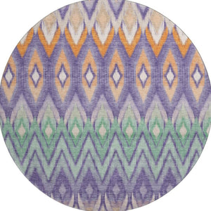 HomeRoots 8' Southwestern Washable Round Rug in Purple, Mint Green & Beige - UV Protected & Pet-Friendly! 651914