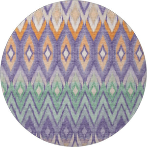 HomeRoots 8' Southwestern Washable Round Rug in Purple, Mint Green & Beige - UV Protected & Pet-Friendly! 651914