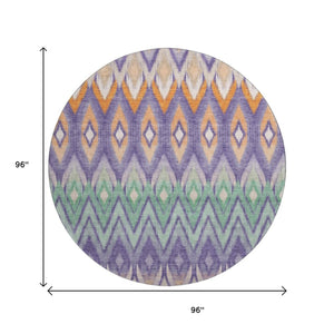 HomeRoots 8' Southwestern Washable Round Rug in Purple, Mint Green & Beige - UV Protected & Pet-Friendly! 651914