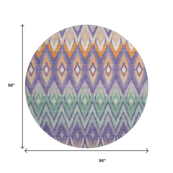 HomeRoots 8' Southwestern Washable Round Rug in Purple, Mint Green & Beige - UV Protected & Pet-Friendly! 651914