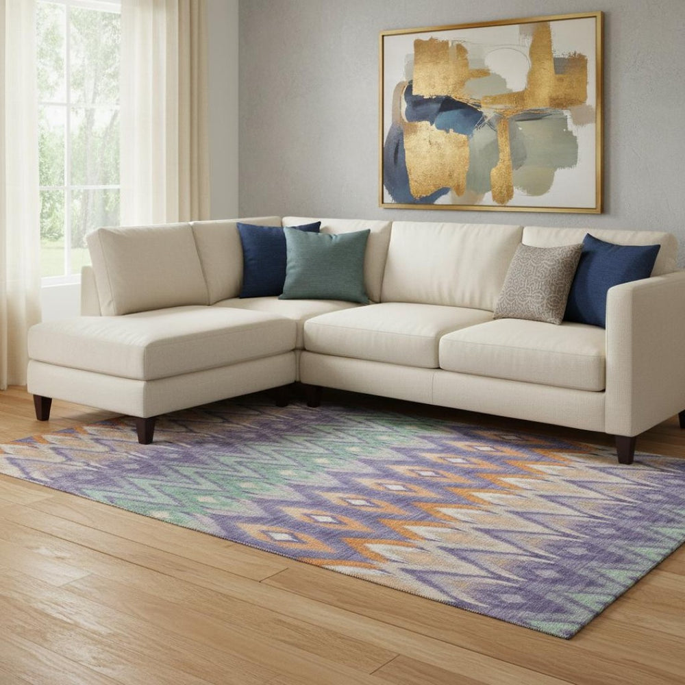 HomeRoots 8' X 10' Southwestern Washable Area Rug in Purple, Mint Green & Beige – Durable, UV Protected Style! 651915