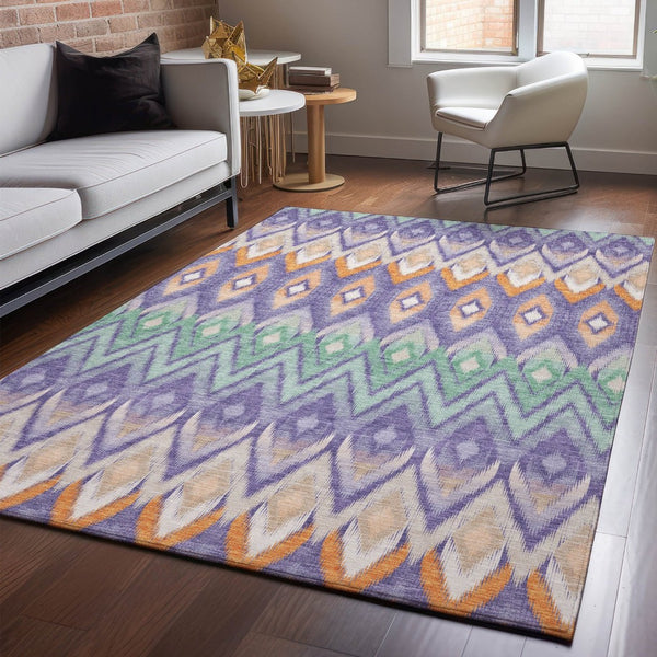 HomeRoots 8' X 10' Southwestern Washable Area Rug in Purple, Mint Green & Beige – Durable, UV Protected Style! 651915