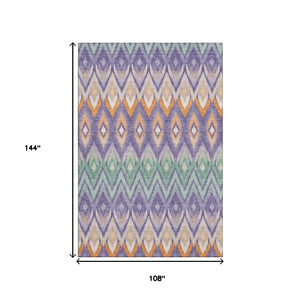 HomeRoots 9' X 12' Southwestern Area Rug in Purple, Mint Green & Beige – Washable, UV-Protected & Durable Design 651916
