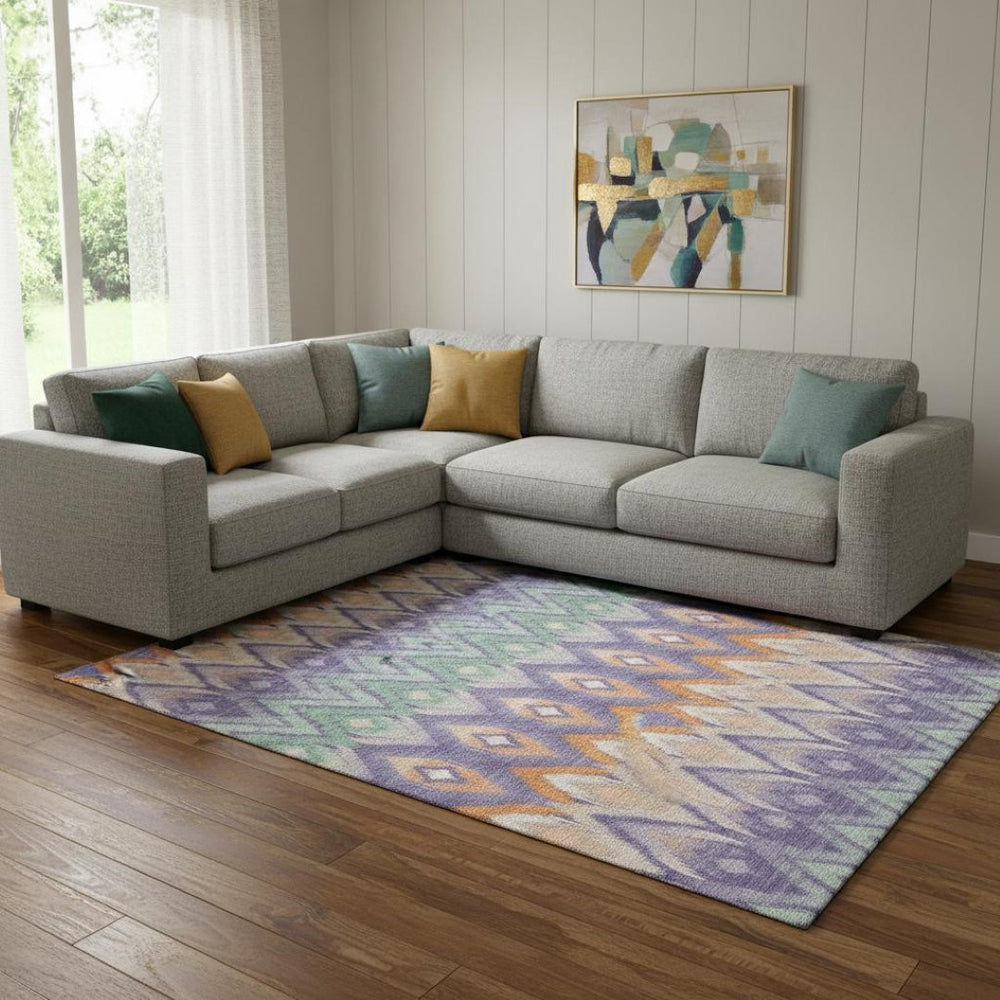 HomeRoots 9' X 12' Southwestern Area Rug in Purple, Mint Green & Beige – Washable, UV-Protected & Durable Design 651916