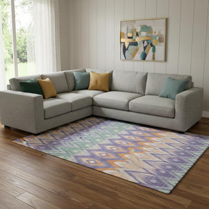 HomeRoots 9' X 12' Southwestern Area Rug in Purple, Mint Green & Beige – Washable, UV-Protected & Durable Design 651916