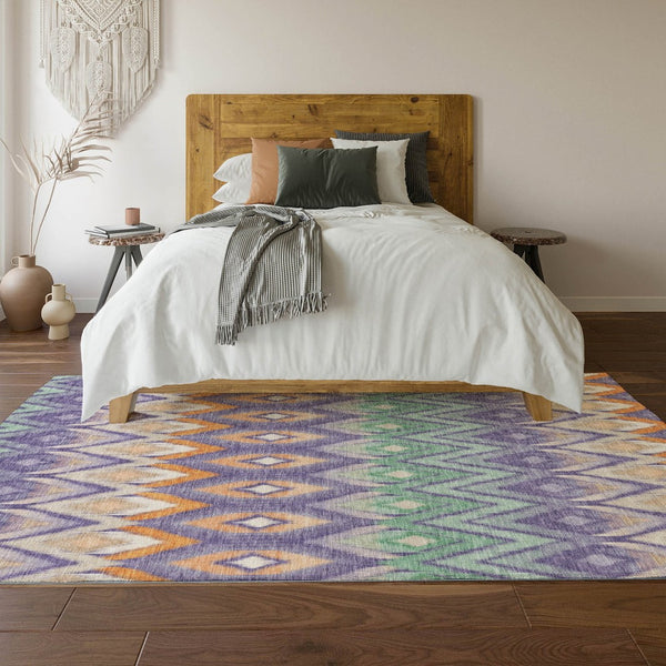 HomeRoots 9' X 12' Southwestern Area Rug in Purple, Mint Green & Beige – Washable, UV-Protected & Durable Design 651916