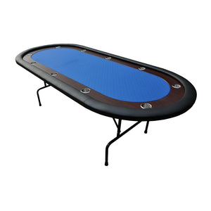 English Elm 96" Oval Poker Table Folding Felt Surface Wood Racetrack Rail Stainless Cup Holders Blue W2748S00038