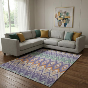 HomeRoots 10' Southwestern Area Rug in Purple, Mint Green & Beige - Washable, UV Protected, Pet Friendly Comfort 651917
