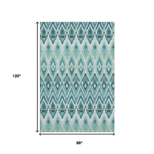 HomeRoots 8' X 10' Stylish Teal, White, and Gray Southwestern Washable Area Rug with UV Protection & Durability 651921