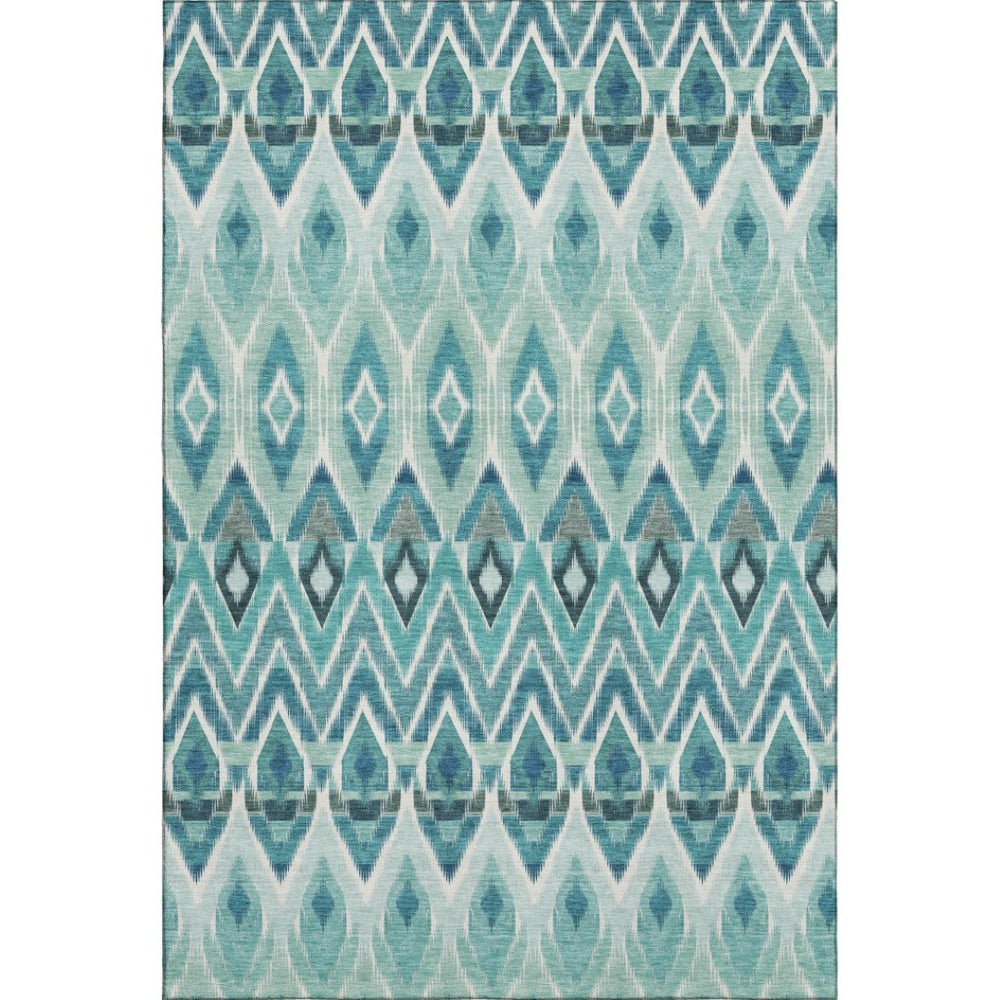 HomeRoots 8' X 10' Stylish Teal, White, and Gray Southwestern Washable Area Rug with UV Protection & Durability 651921