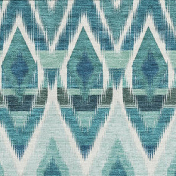 HomeRoots 9' X 12' Southwestern Washable Area Rug in Teal, White & Gray - UV Protected, Durable, Stylish Design 651922