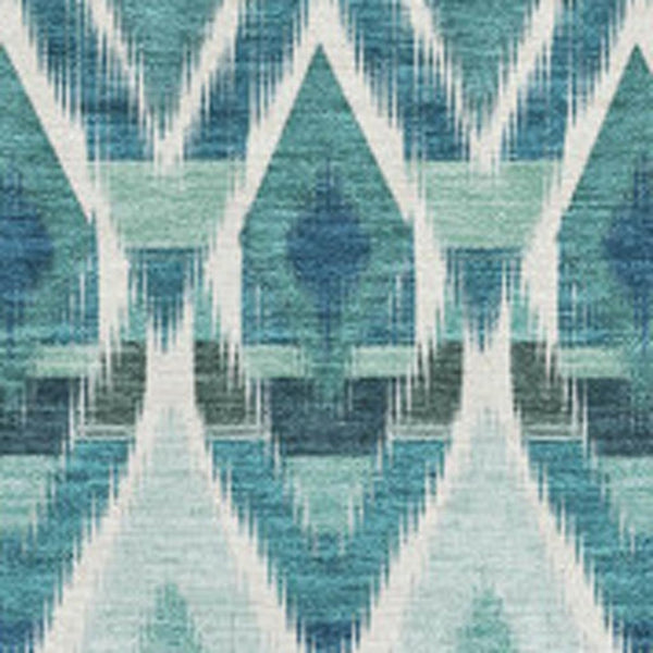 HomeRoots 9' X 12' Southwestern Washable Area Rug in Teal, White & Gray - UV Protected, Durable, Stylish Design 651922