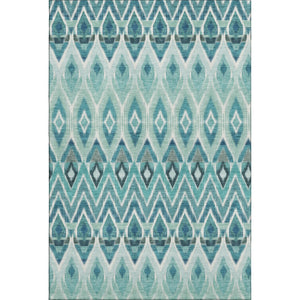 HomeRoots 10' Vibrant Teal, White & Gray Southwestern Washable Area Rug - UV Protected, Kid & Pet Friendly! 651923