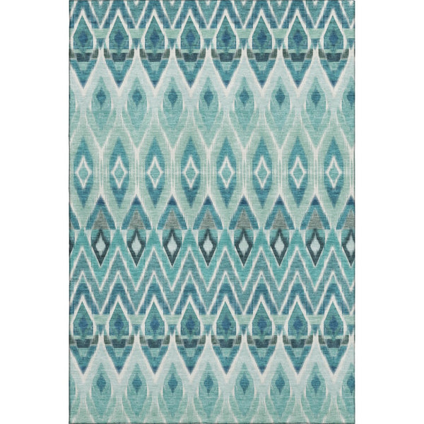 HomeRoots 10' Vibrant Teal, White & Gray Southwestern Washable Area Rug - UV Protected, Kid & Pet Friendly! 651923