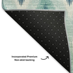 HomeRoots 10' Vibrant Teal, White & Gray Southwestern Washable Area Rug - UV Protected, Kid & Pet Friendly! 651923