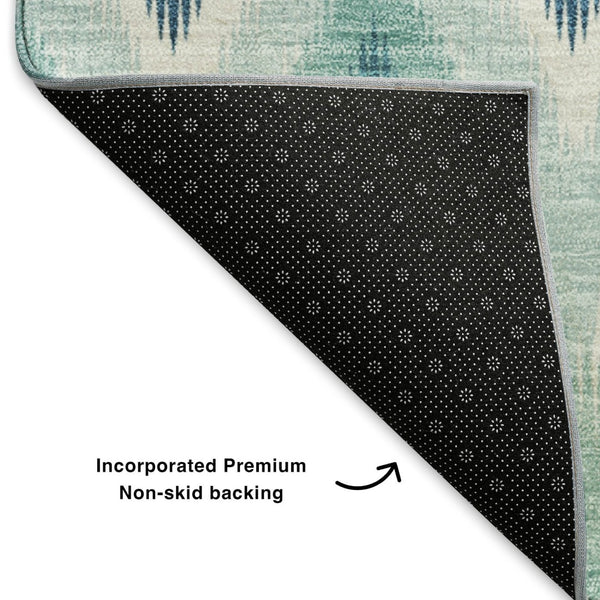 HomeRoots 10' Vibrant Teal, White & Gray Southwestern Washable Area Rug - UV Protected, Kid & Pet Friendly! 651923