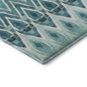 HomeRoots 10' Vibrant Teal, White & Gray Southwestern Washable Area Rug - UV Protected, Kid & Pet Friendly! 651923