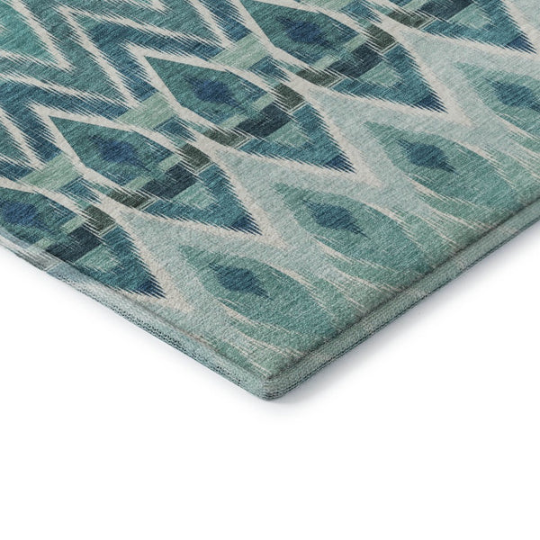 HomeRoots 10' Vibrant Teal, White & Gray Southwestern Washable Area Rug - UV Protected, Kid & Pet Friendly! 651923