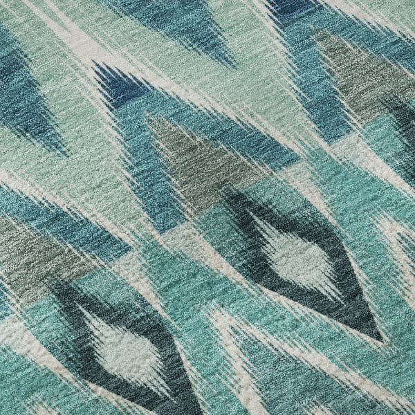 HomeRoots 10' Vibrant Teal, White & Gray Southwestern Washable Area Rug - UV Protected, Kid & Pet Friendly! 651923