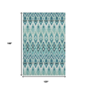 HomeRoots 10' Vibrant Teal, White & Gray Southwestern Washable Area Rug - UV Protected, Kid & Pet Friendly! 651923