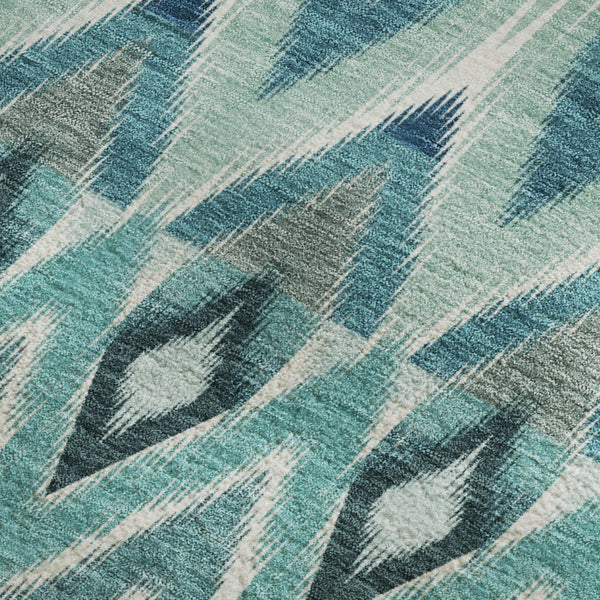 HomeRoots 10' Vibrant Teal, White & Gray Southwestern Washable Area Rug - UV Protected, Kid & Pet Friendly! 651923