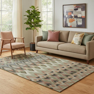 HomeRoots 5' X 8' Washable Southwestern Area Rug in Taupe, Olive Green & Beige - Durable, UV Protected Design 651925
