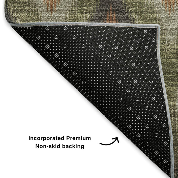 HomeRoots 5' X 8' Washable Southwestern Area Rug in Taupe, Olive Green & Beige - Durable, UV Protected Design 651925