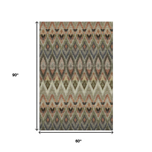 HomeRoots 5' X 8' Washable Southwestern Area Rug in Taupe, Olive Green & Beige - Durable, UV Protected Design 651925