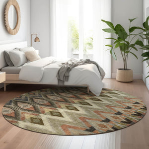 HomeRoots 8' Washable Round Rug with UV Protection in Earthy Taupe, Olive Green & Beige - Perfect for Homes! 651926