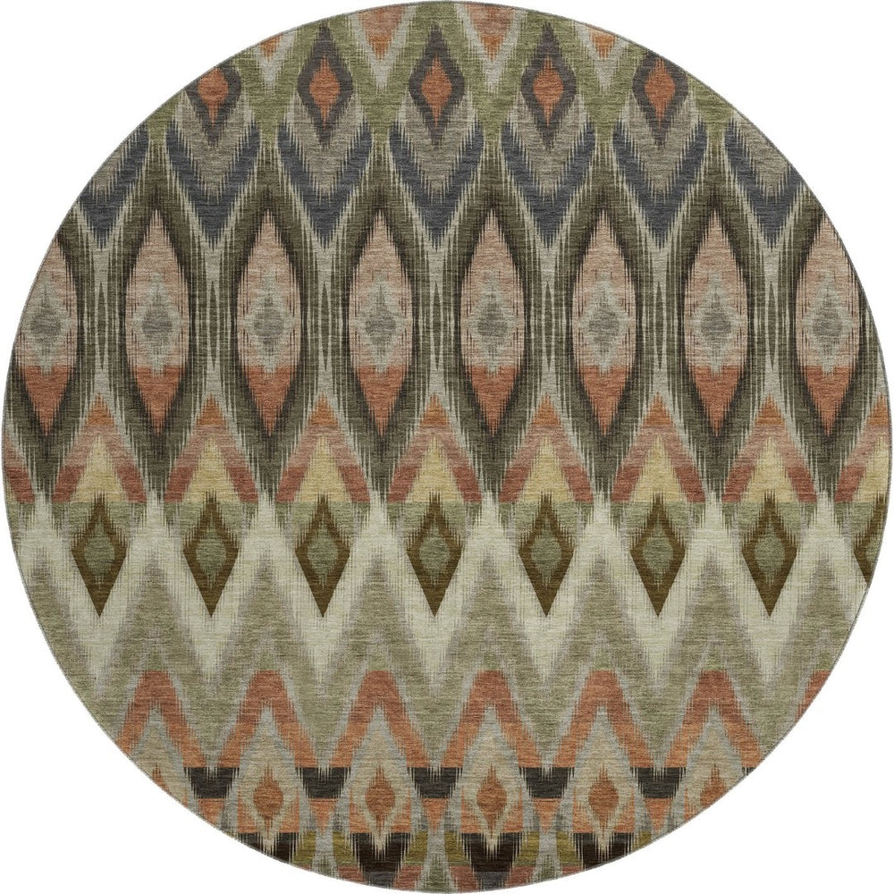HomeRoots 8' Washable Round Rug with UV Protection in Earthy Taupe, Olive Green & Beige - Perfect for Homes! 651926