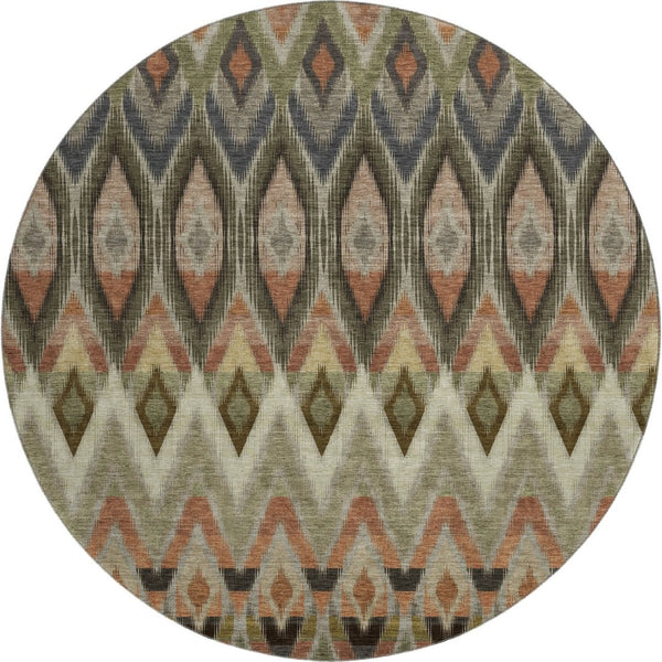 HomeRoots 8' Washable Round Rug with UV Protection in Earthy Taupe, Olive Green & Beige - Perfect for Homes! 651926