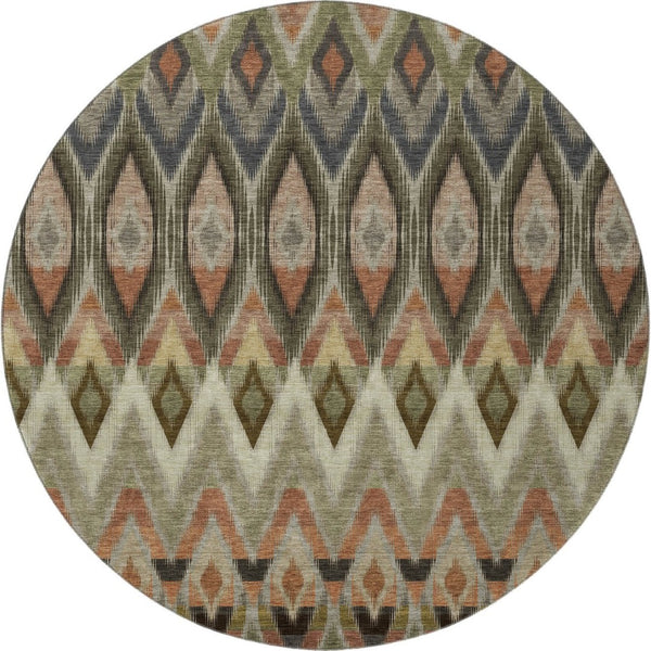 HomeRoots 8' Washable Round Rug with UV Protection in Earthy Taupe, Olive Green & Beige - Perfect for Homes! 651926