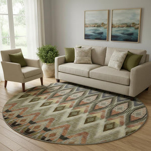 HomeRoots 8' Washable Round Rug with UV Protection in Earthy Taupe, Olive Green & Beige - Perfect for Homes! 651926