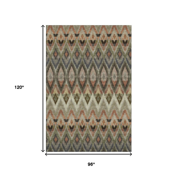 HomeRoots 8' X 10' Southwestern Area Rug in Taupe, Olive Green & Beige - Washable, UV-Protected, Stain-Resistant! 651927
